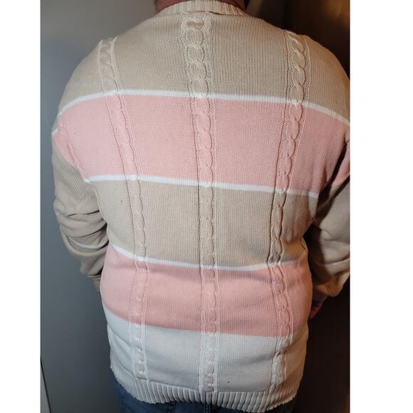 Vintage 90s Damon Pastel Stripe Cable Knit Sweater Mens 2XLT Fisherman Heritage - Picture 5 of 10